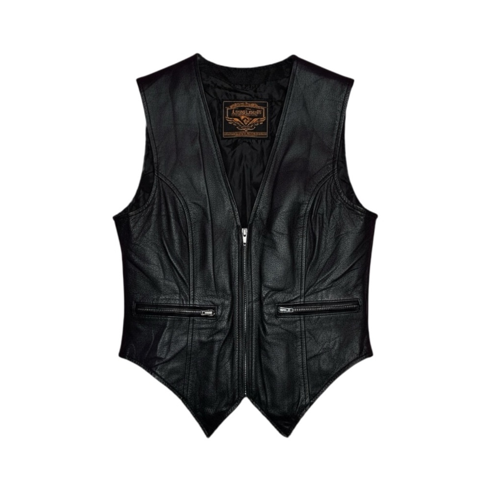 Black Leather Zip-Front Women's Vest
